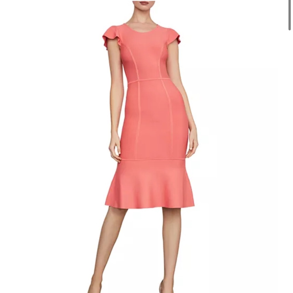 Elegant Coral Ruffle Hem Dress